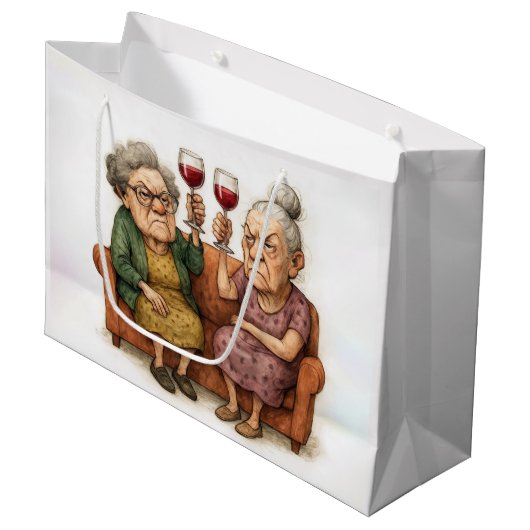 Knorrig Oude Dames Met Rode Wijn Groot Cadeauzakje (Voorkant Gekanteld)