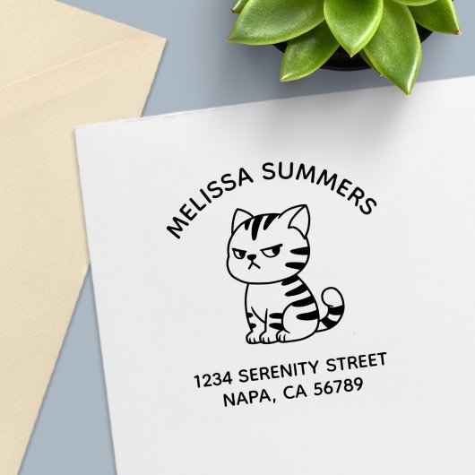 Knorrig Tabby Kat Boog Adres Zelfinktende Stempel