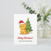 Knorrig Tabby Kat Rode Hoed Kerstboom Briefkaart (Staand voorkant)
