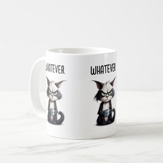 Knorrige kat met kopje koffie koffiemok (Voorkant links)