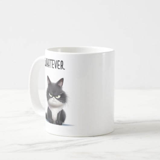 Knorrige kat met kopje koffie koffiemok (Voorkant links)