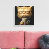 Knorrige Kat's Ochtendkoffie Canvas Afdruk (Insitu (Woonkamer))