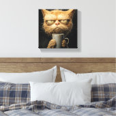 Knorrige Kat's Ochtendkoffie Canvas Afdruk (Insitu (Slaapkamer))