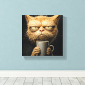 Knorrige Kat's Ochtendkoffie Canvas Afdruk (Insitu (Houten vloer))