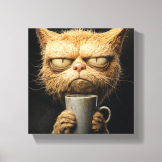 Knorrige Kat's Ochtendkoffie Canvas Afdruk