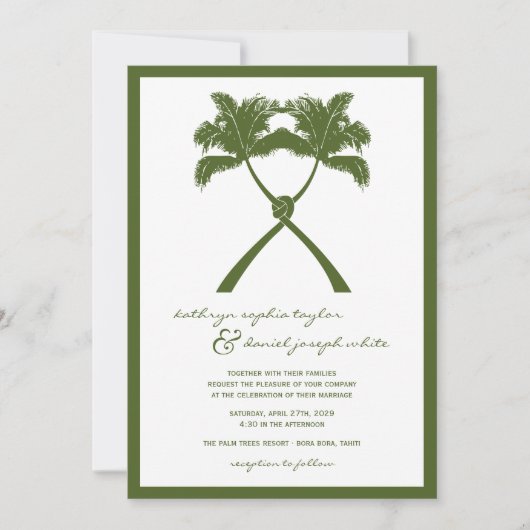 Knot Palm Trees Beach Tropical Wedding Modern Chic Kaart (Voorkant)