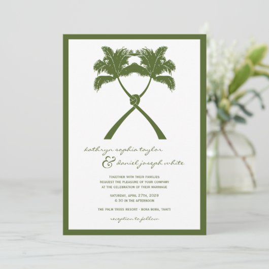 Knot Palm Trees Beach Tropical Wedding Modern Chic Kaart (Staand voorkant)