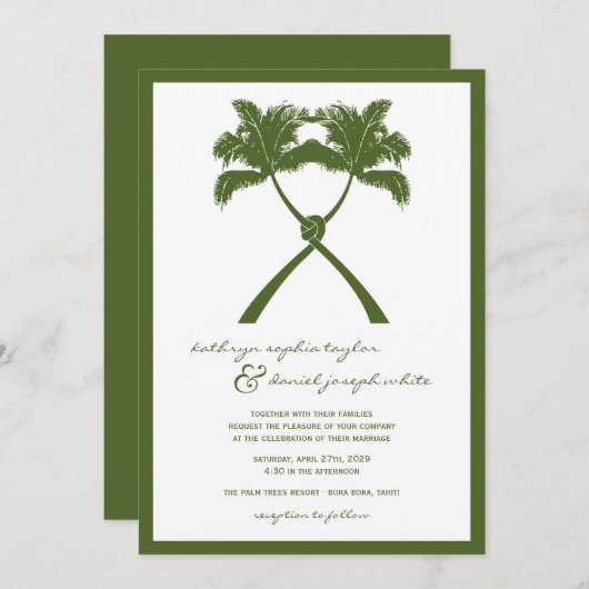 Knot Palm Trees Beach Tropical Wedding Modern Chic Kaart (Voorkant / Achterkant)