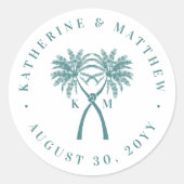 Knot Palm Trees Beach Tropical Wedding Modern Chic Ronde Sticker (Voorkant)