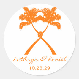 Knot Palm Trees Beach Tropical Wedding Modern Chic Ronde Sticker