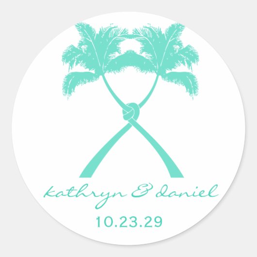 Knot Palm Trees Beach Tropical Wedding Modern Chic Ronde Sticker (Voorkant)