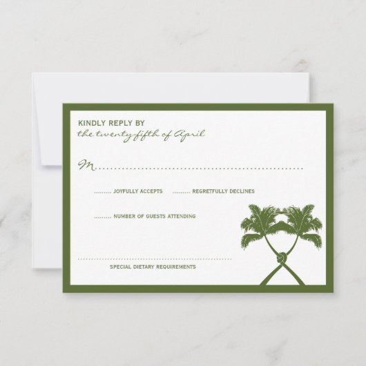 Knot Palm Trees Beach Tropical Wedding Modern Chic RSVP Kaartje (Voorkant)