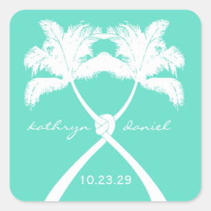 Knot Palm Trees Beach Tropical Wedding Modern Chic Vierkante Sticker