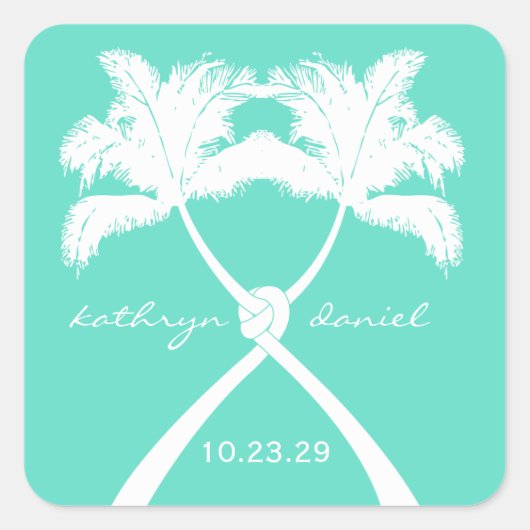 Knot Palm Trees Beach Tropical Wedding Modern Chic Vierkante Sticker (Voorkant)