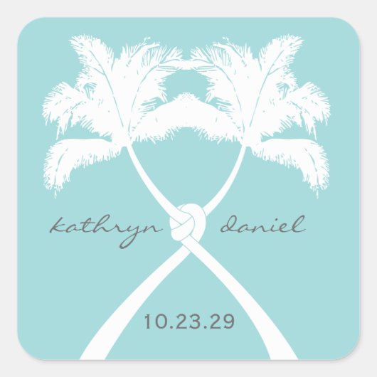 Knot Palm Trees Beach Tropical Wedding Modern Chic Vierkante Sticker (Voorkant)
