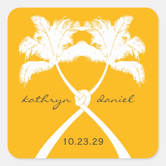 Knot Palm Trees Beach Tropical Wedding Modern Chic Vierkante Sticker (Voorkant)