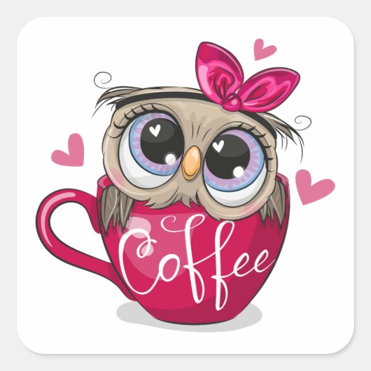 Knot zit in een kop koffie vierkante sticker (Voorkant)