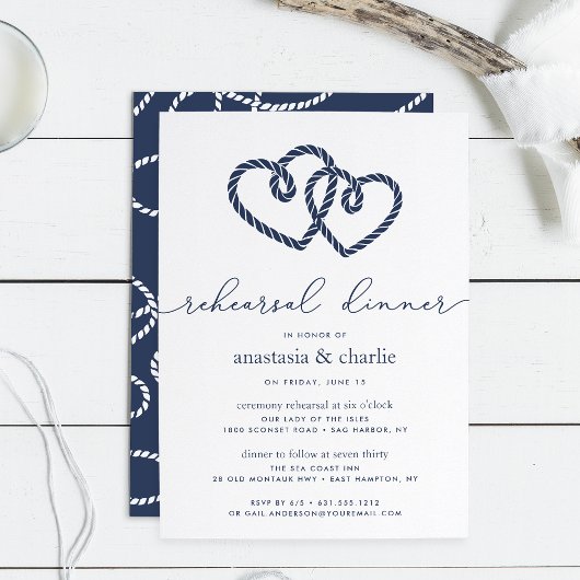 Knoted Hearts Ceremony Rehearsal & Dinner Invite Kaart