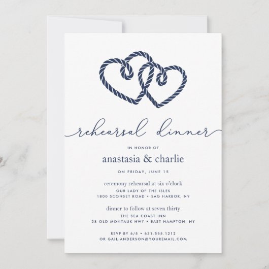 Knoted Hearts Ceremony Rehearsal & Dinner Invite Kaart (Voorkant)