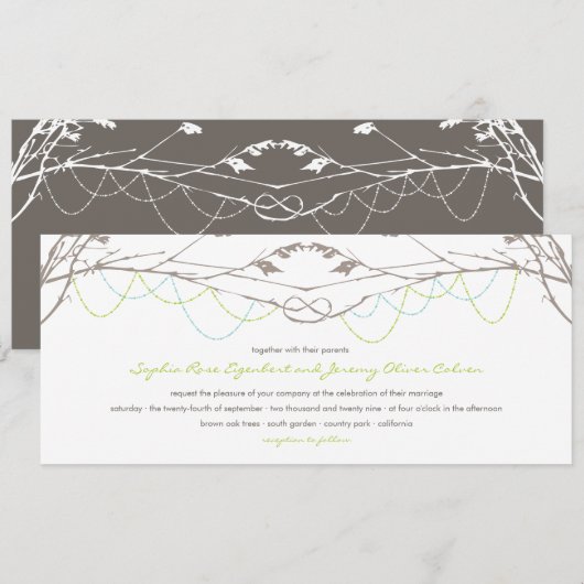 Knoted Love Trees Branch Wedding Invitation Card Kaart (Voorkant / Achterkant)