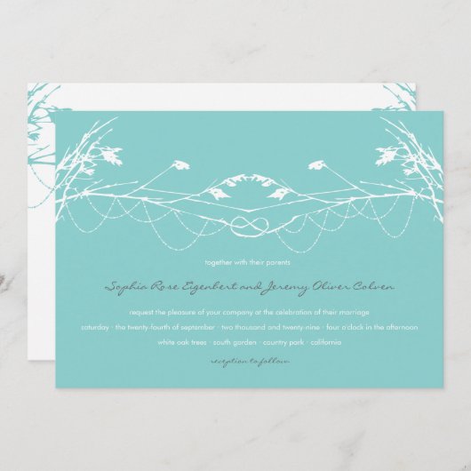Knoted Love Trees Branch Wedding Invitation Card Kaart (Voorkant / Achterkant)