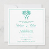 Knoted Palm Trees Monogram Beach Engagement Party Kaart (Voorkant)