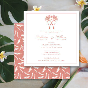 Knoted Palm Trees Monogram Beach Engagement Party Kaart