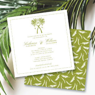 Knoted Palm Trees Monogram Beach Engagement Party Kaart