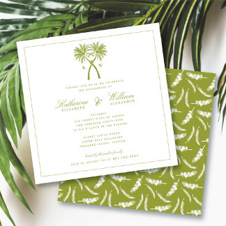 Knoted Palm Trees Monogram Beach Engagement Party Kaart