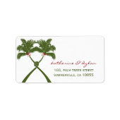 Knoted Palm Trees Red Love Beach Weddenschap Etiket (Voorkant)