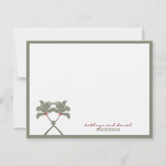 Knoted Palm Trees Red Love Tropical Beach Wedding Bedankkaart (Voorkant)