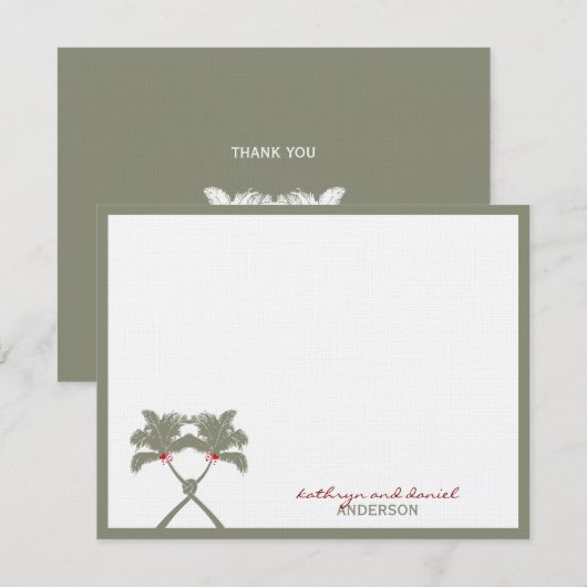 Knoted Palm Trees Red Love Tropical Beach Wedding Bedankkaart (Voorkant / Achterkant)