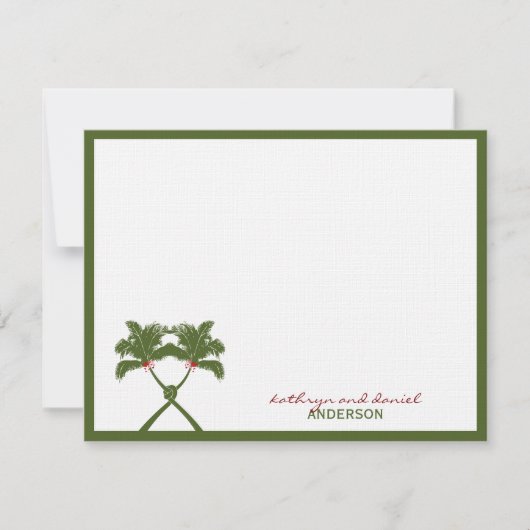 Knoted Palm Trees Red Love Tropical Beach Wedding Bedankkaart (Voorkant)