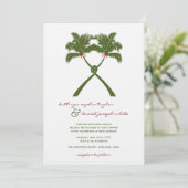 Knoted Palm Trees Red Love Tropical Beach Wedding Kaart (Staand voorkant)