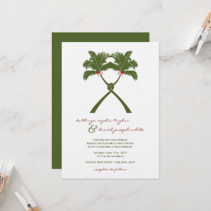 Knoted Palm Trees Red Love Tropical Beach Wedding Kaart