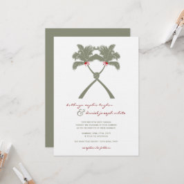 Knoted Palm Trees Red Love Tropical Beach Wedding Kaart