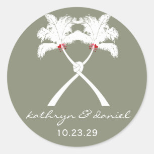 Knoted Palm Trees Red Love Tropical Beach Wedding Ronde Sticker