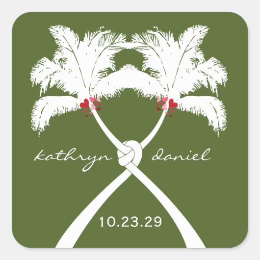 Knoted Palm Trees Red Love Tropical Beach Wedding Vierkante Sticker (Voorkant)