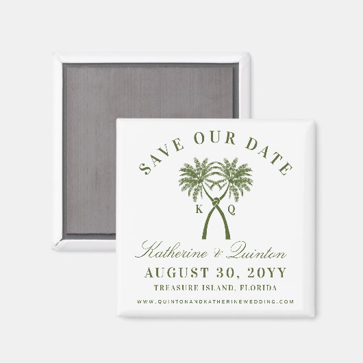 Knoted Palm Trees Red Love Wedding Save the Date Magneet (Voorkant / Achterkant)