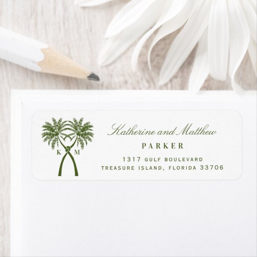 Knoted Palm Trees Tropical Beach Wedding Address Etiket (Insitu)