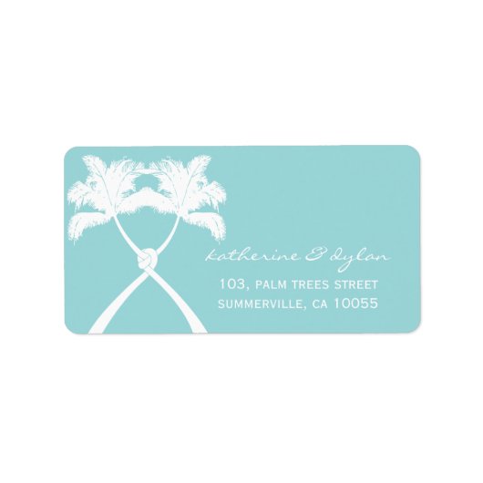 Knoted Palm Trees Tropical Beach Wedding Address Etiket (Voorkant)