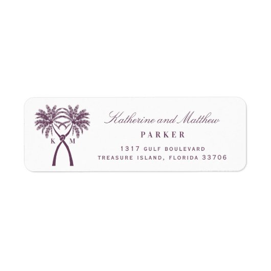 Knoted Palm Trees Tropical Beach Wedding Address Etiket (Voorkant)