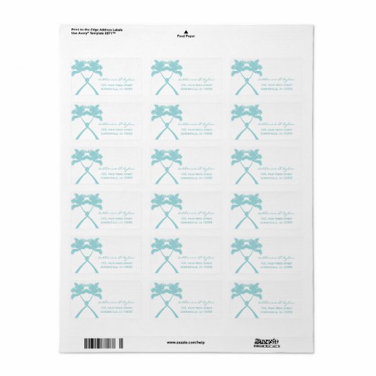 Knoted Palm Trees Tropical Beach Wedding Address Etiket (Full Sheet)