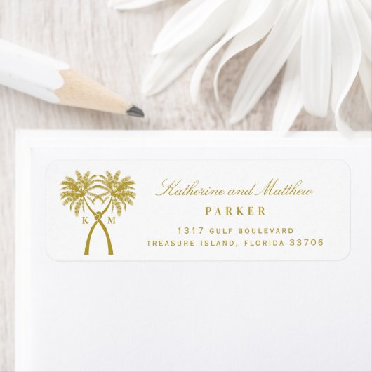 Knoted Palm Trees Tropical Beach Wedding Address Etiket (Insitu)