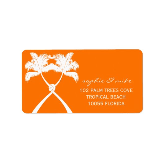 Knoted Palm Trees Tropical Beach Wedding Address Etiket (Voorkant)
