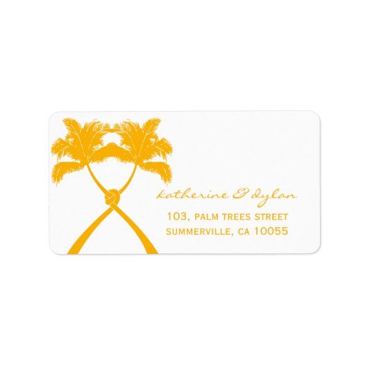 Knoted Palm Trees Tropical Beach Wedding Address Etiket (Voorkant)