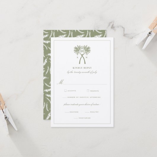 Knoted Palm Trees Tropical Classic Wedding RSVP Kaart (Voorkant / Achterkant in situ)