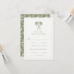 Knoted Palm Trees Tropical Classic Wedding RSVP Kaart