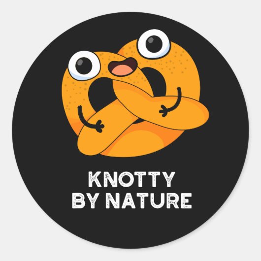 Knotty by Natuur Funny Pretzel Pun Dark BG Ronde Sticker (Voorkant)