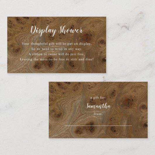 Knotty Wood Display Baby shower inzetkaart + label (Voorkant / Achterkant)